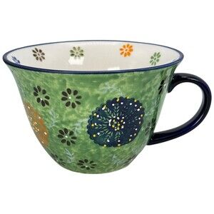 Signature Large Boho Coffee Mug Cup Latte Stoneware Green